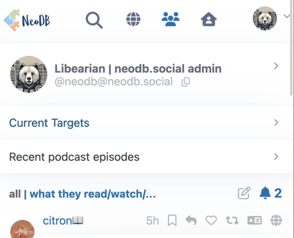 neodb screenshot with unread notifications